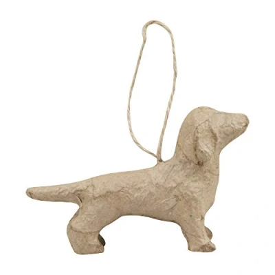 Image of Décopatch Ref NO033C Dachshund Dog Hanging Ornament Papier Maché Object to Decorate 10 x 3.5 6.5cm with Papers &amp; PaperPatch Glue, Glitter, Paints
