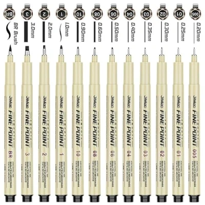 Image of Micro Pen Fineliner Ink Pens，12 Pack Waterproof Archival Black Pens Fine Point Drawing Pens，Multiliner Pens， for Writing, Drawing, or Journaling，Artist Illustration, Sketching, Anime，Bible ﻿