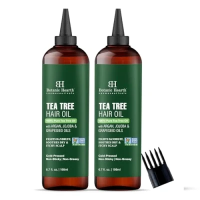 Image of Botanic Hearth Tea Tree Oil For Hair With Argan, Jojoba &amp; Grapeseed Oils Soothes Itchy Scalp Fights Dandruff Non Gmo Verified 6.7 Fl Oz, Pack Of 2