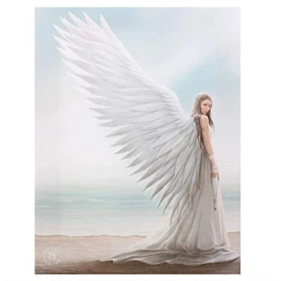 Image of ANNE STOKES Fantastic Design Spirit Guide Angel a Gothic Holding key Standing on Beach Canvas Picture Frame Wall Plaque/Wall Art