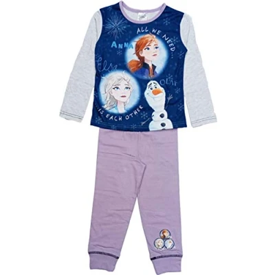 Image of Girls Frozen 2 Elsa Anna Olaf Pjs Set, Officially Licensed Disney Character Long Sleeve Nightwear Pyjama Sets, Age 9 10 Years