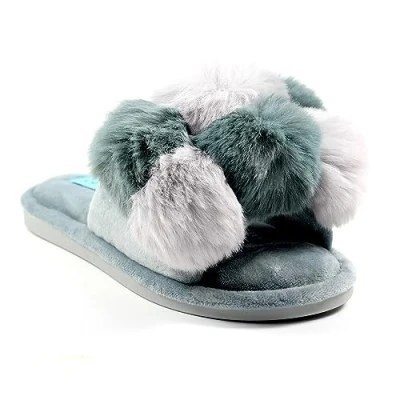 Image of Ladies Bamboo Grey Pom Slipper L
