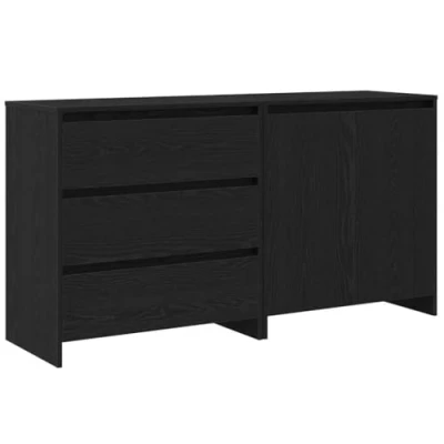 Image of vidaXL Black Oak Sideboard Set Engineered Wood Buffet for Dining Room and Living Area Large Storage with Three Drawers Sophisticated Matte Finish 80cm Length Indoor Use Only