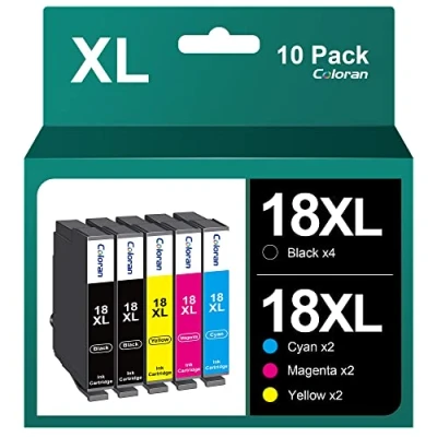 Image of Coloran 10 Pack 18XL Ink Cartridges Multipack Replacement for Epson 18 XL Compatible with Expression Home XP 202 205 215 225 305 312 315 322 325 405 415 422 412