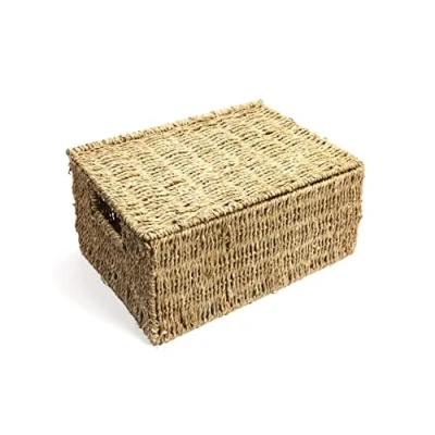 Image of Woodluv Storage Boxes With lids, Baskets Woven Natural Seagrass, for Shelves, Gift Hamper basket, Large