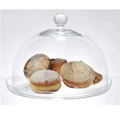 Image of EMH Handmade Glass Display Cover Cloche Dome With Plate Tall 23 cm x 29.7