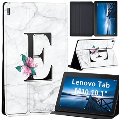 Image of Case for Lenovo Tab M10 TB X605F/ X605L/ X505F/ X505L Leather Stand Cover 10.1 Inch Tablet (letter E on white marble)