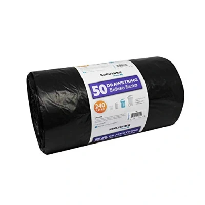 Image of HomeZone® Heavy Duty XL Bin Liners Bags Sacks Black Strong Rubble Refuse Sack Drawstring Wheelie Various Sizes (50x 240L Sacks)