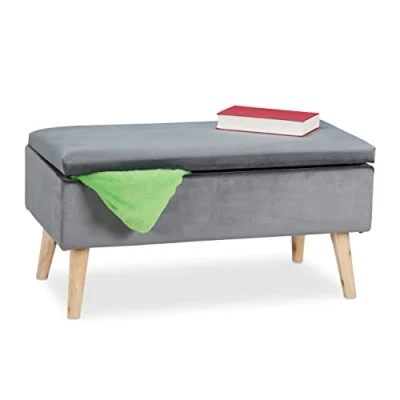 Image of Relaxdays Ottoman Storage Bench, Wood, Dark Grey, 80 x 40 41 cm