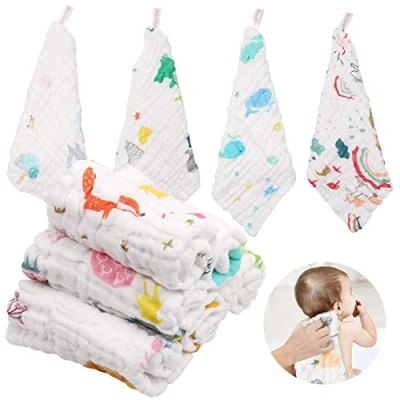 Image of ABirdon Baby Muslin Squares 10 Pack, Cotton, 11.8&quot;X11.8&quot; Extra Soft Breathable Washcloths, 6 Layers Organic Unisex Reusable Face Towels for Newborn