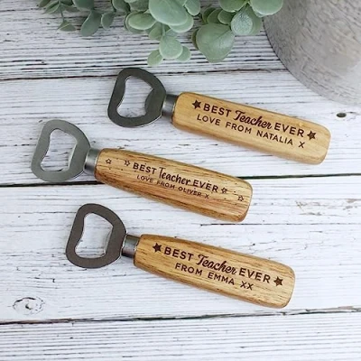 Image of eBuyGB Best Teacher Ever, Personalised Wooden Bottle Opener, Beer Gift for Teacher, Appreciation Thank You Him, End of Term