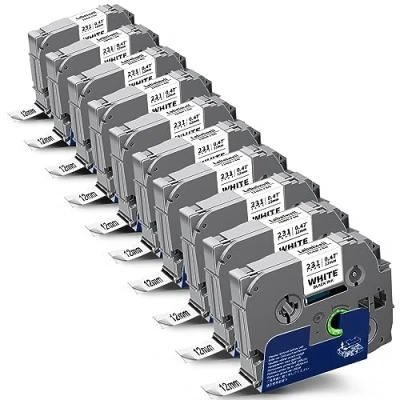 Image of 10 x Compatible TZe 231 Label Tape Replacement for Brother Tze231 Tz231 Tz 12 mm 0.47 Laminated Black on White P Touch H107B H100LB H105 PTD210 1000 1280. D400 1010 900 E100 D600VP