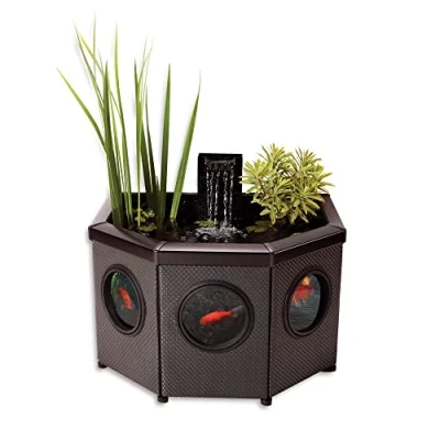 Image of Blagdon Affinity View Half Moon Living Water Feature Patio Pool Pond, with Inpond 5 in 1 2000 Filter Pump &amp; LED Spotlight, 3 Attractive Fountain Heads, Planting Basket Small, Black
