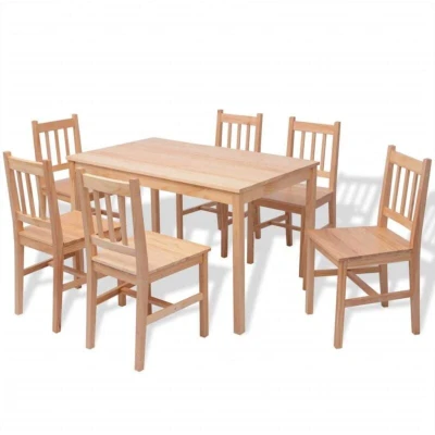 Image of vidaXL 7 Piece 1 Dining Table and 6 Chairs Set Kitchen Home Furniture Modern Pinewood