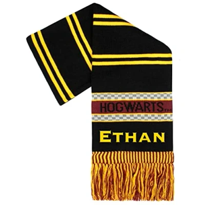 Image of Harry Potter Children&#039;s Personalised Scarf Black Hogwarts Design Woolly One Size Fits All Official Merchandise
