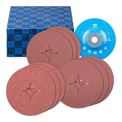 Image of PFERD 64198001 Fibre Discs Set 10 Pieces Corundum Diameter 125 mm A36, 60, 80 with GT Support Plate for Universal Applications