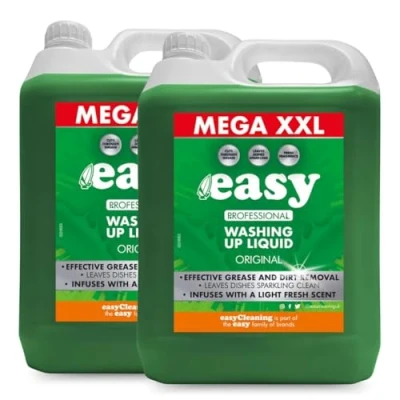 Image of Easy Original Dish Washing Up Liquid Clean Fresh Scent Detergent, 5L Kitchen Soap Powerful, Long Lasting, Cleaner for Dishes &amp; (2 x 5L)