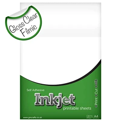 Image of 10 x Self Adhesive A4 Inkjet Printable Gloss Clear Plastic Film Sheets for Stickers, Labels &amp; Embellishments Easily Printed On Using Your Desktop Printer with Normal, Dye Or Pigment Based Inks
