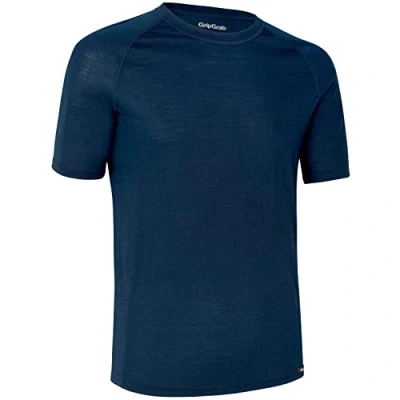 Image of GripGrab Unisex&#039;s Merino Wool Polyfibre Short Sleeve Cycling Base Layer Thermal Bicycle Hiking Under Shirt Black and Navy Blue, Small
