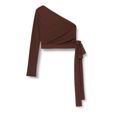 Image of TRENDYOL Women&#039;s Damen Gerade Lange Ärmel Schlank Bluse Blouse, Brown, S