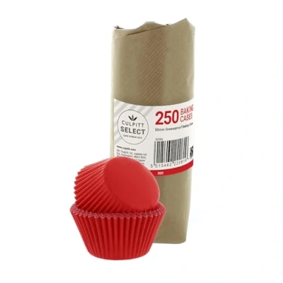 Image of Culpitt Select Red Baking Cases, Greaseproof Paper Cups, 50mm Cupcake Cases Extra Large Pack of 250
