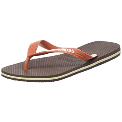 Image of Havaianas Unisex Brasil Logo Flip Flops, Dark Brown Ceramic, 1/2 UK