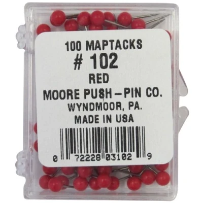 Image of Moore Push Pin Red (Pack of 100)