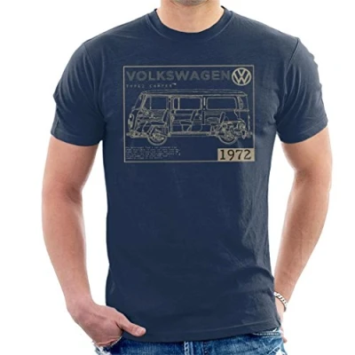 Image of Volkswagen Type 2 Camper Plans Light Text Men&#039;s T Shirt Navy Blue