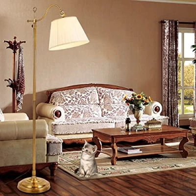 Image of ACMHNC Vintage Dimmable Floor Lamp for Living Room, 12W LED Bronze Brown Reading Standing with Remote Control and White Fabric Shade, E27 Retro Light Adjustable, Bedroom, Office