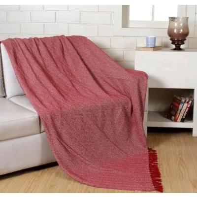 Image of HOMELY 100% Cotton Throw Herringbone Design 3 Seater Sofa Bed Settee Blanket, 229cm x 254cm (90&quot; 100&quot;) (RED)