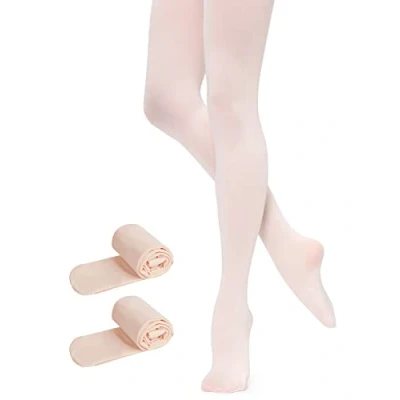 Image of Ballet Tights Girls Womens 90D Convertible Soft Dance Footed with Holes (Pink 2 Pairs Footed, S)