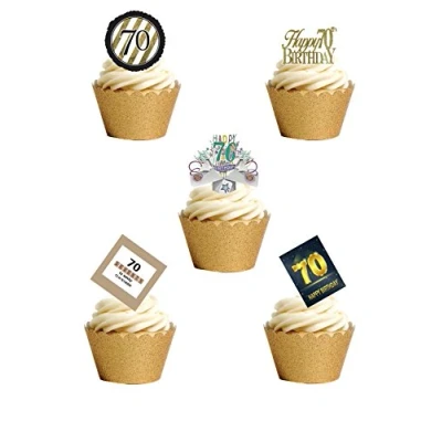 Image of 24 Stand Up 70th Age 70 Seventy Birthday Celebration Themed Edible Wafer paper Cake Toppers Decorations