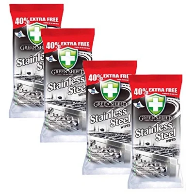 Image of Green Shield Stainless Steel Wipes 4 Packs of 70 = 280 Cuts Through Kitchen Grease, Removing Stains for Appliances