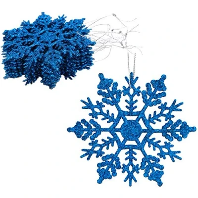 Image of Christmas Concepts® Pack of 12 10cm Glitter Snowflake Hanging Decorations (Royal Blue)