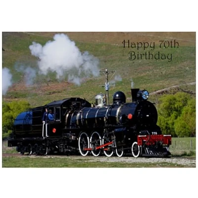 Image of beebooh cards side view of steam train birthday card 70th
