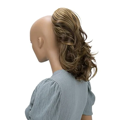 Image of CAISHA 14&quot; Natural Wavy Ponytail With Butterfly Clip Hairpiece Heat resistant Synthetic Fibres Blond Brown Mix H95