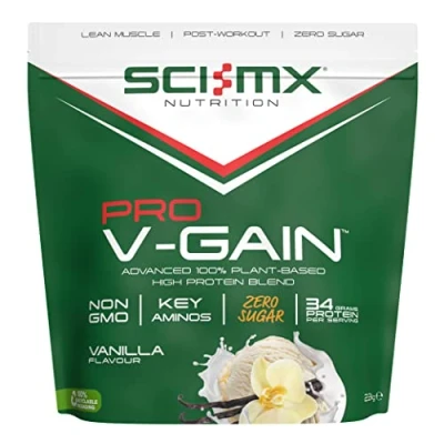 Image of SCI MX Pro V Gain 100% Vegan Vanilla Flavour Soy protein Powder Isolate + B12 Magnesium Muscle Growth &amp; Maintenance Sugar Free, Non GMO 2.2KG (49 servings) 34g of per serving