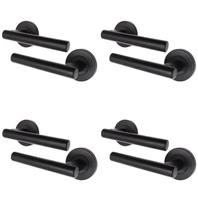 Image of EAI Black Internal Door Handle 4 Pairs Matt Lever on Rose Round Handles Oliena Range