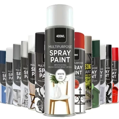 Image of AlezyB 1 x Multi Purpsoe White Satin Spray Paint 400ml Professional Quality and Fantastic Finish, Interior, Exterior, Household for Metal Plastic Wood Glass