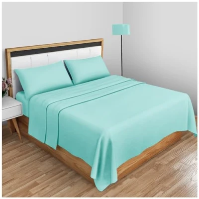 Image of Non Iron Percale Flat Sheet King Size Polycotton Anti Wrinkle Hotel Quality Bed Sheets Luxury Bedding Plain Dyed Aqua