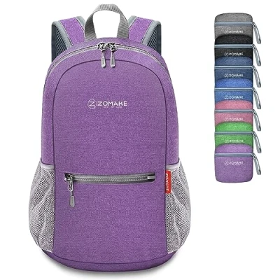 Image of ZOMAKE 10L Small Foldable Backpack Lightweight Packable Daypack for Travelling Hiking,Mini Rucksack Kids Adult and Teenager(Purple)