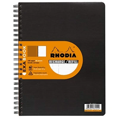 Image of RHODIA 133146C Refill Notebook for Exabook Black A4+ Organization Lined 160 Detachable pages Perf. 4 Holes Clairefontaine Paper 80g Rhodiactive