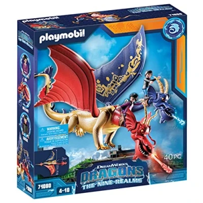 Image of Playmobil DreamWorks Dragons 71080 Dragons: The Nine Realms Wu and Wei with Jun, Two Headed Dragon Figure Shooting Function, Toys for 4+ Year Olds