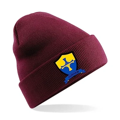 Image of Durham County Mens Embroidered Beanie Hat, Bob Hat Cricket Sport Your Embroidery (Maroon)