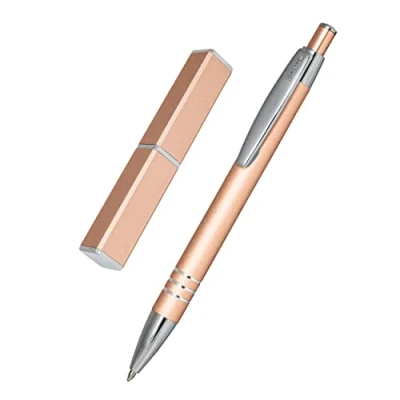 Image of ONLINE ballpoint pen rosegold, noble metal biro, retractable ball made of aluminum, replaceable refill, black writing color, exclusive case