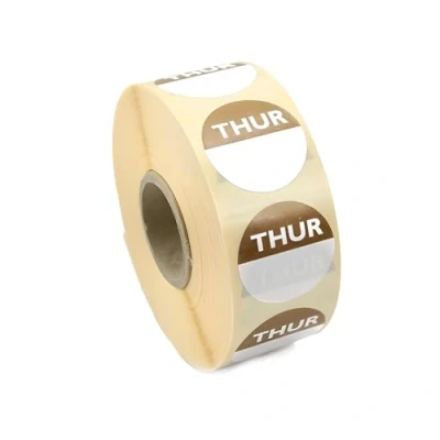 Image of We Can Source It Ltd Day Dots Food Labels Thursday Brown Hygiene for Commercial Kitchens, Restaurants Self Adhesive Roll of 1000 Stickers Per Pack