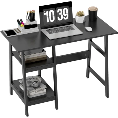 Image of HOMCOM Compact Computer Desk with Storage Shelves, Study Table Bookshelf, PC Workstation for Home Office, Study, Easy Assembly, 106 x 51cm, Black
