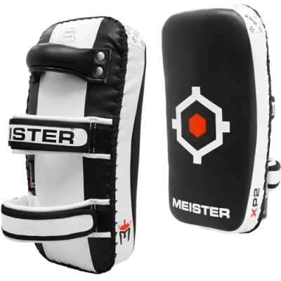 Image of Meister XP2 Professional Curved Thai Pads for Kickboxing &amp; MMA X Thick Cowhide Leather Black Pair (2 Pads)