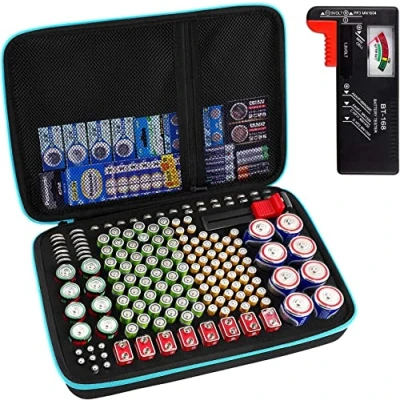 Image of Battery Organiser Storage Box with Tester (BT168), Case Bag Holder fits for 200+ Batteries AA AAA AAAA 9V C D Lithium 3V LR44 1.5V(Not Includes Batteries)