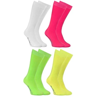 Image of Rainbow Socks Boys Girls Knee High Cotton for Kids 4 Pairs White Pink Green Yellow Size 7 11